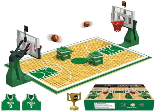 Nicolababe Blocs de construction jouets - Terrain de basket-ball classique - Plaques de base et ensembles de 2 paniers de basket - Briques de construction pour jeu de basketball - Compatible avec les