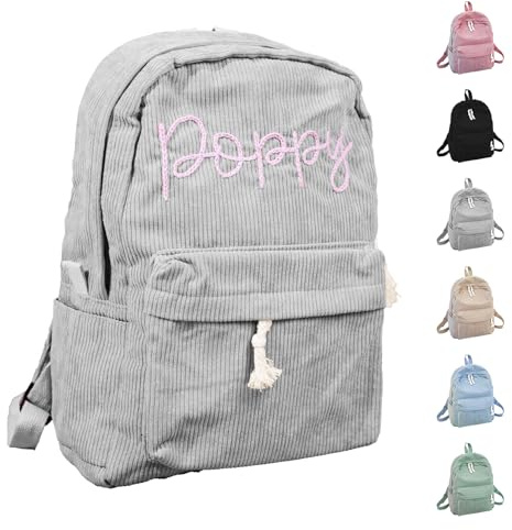 REQTYUI Mochila de Pana Personalizable con Nombre Bordado, Ligera, Perfecta para Viajes Escolares y Llevar el Ordenador Portátil