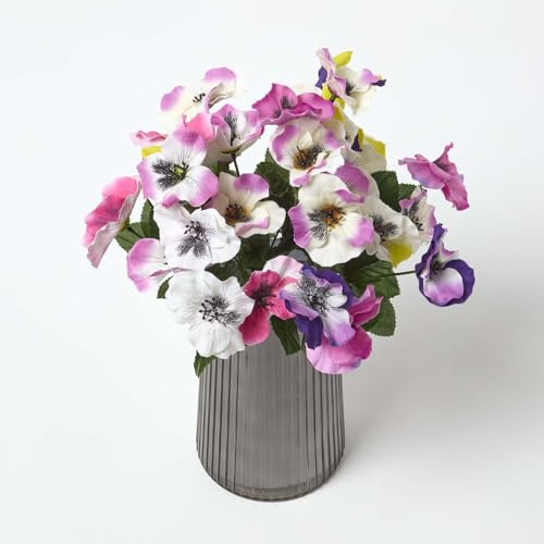 HOMESCAPES Decorative Artificial Flowers, Set of 3 Realistic Purple & Pink Pansy, Vibrant Pansies Faux Flowers That Look Real, Indoor Decor Floral Arrangement Table Decoration for Weddings & Birthdays