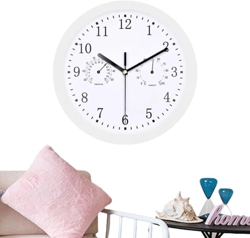Horloges d'extérieur | Horloge de jardin silencieuse avec alarme - Horloge murale silencieuse avec hygromètre pour salle de bain, terrasse, porche et piscine