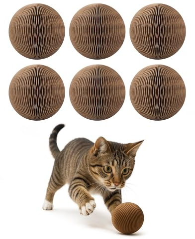 KONOATOR Paquete de 6 pelotas de cartón para gatos con campana, juguete interactivo para perseguir, batear y hacer ejercicio, diversión duradera e irresistible para gatos