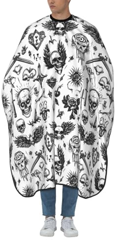 TZTTZT - Capa de peluquero con estampado de calavera gótica - Capas de corte de pelo para adultos, capa profesional de gran tamaño para hombres y mujeres, peluquería, capas de peluquería de 166 x 55