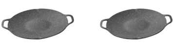 Juego de 2 sartenes coreanas para barbacoa para acampar y al aire libre con asas, utensilios de cocina de aluminio fundido, 30 cm de diámetro