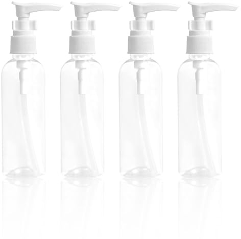 4 Stück 100ml Airless Pumpflasche Pumpspender,Kunststoff Pumpflasche, Wiederverwendbar Transparente Reise Flaschen, Leer Creme Spender Flasche zum Befüllen, Plastikflaschen für Kosmetik Shampoo Creme