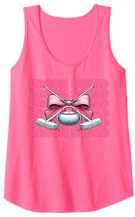 Broom Squad Curling Stone Player Girl Mom Coquette Bow Tank Top