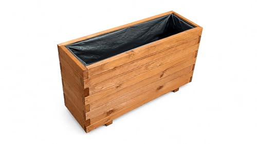 XXL Pflanzkübel Holz 100 cm – Extra Stabiler Blumenkasten Rechteckig, Wetterfester Pflanzkasten für Balkon, Terrasse & Garten, Hochbeet aus 3 cm Massivholz D26 (Teak, 100x30x55 cm)