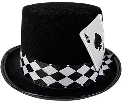 Cappello da mago in feltro, design con carte da poker, cappelli classici Smmooth Stages Shows, copricapo di alta qualità, autentico accessorio per costume da mago durevole, per cosplay e feste di