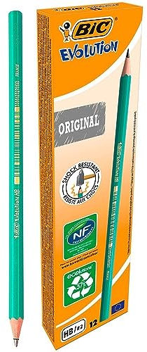 BIC Bleistift Evolution Original 650 HB, 12er Pack, grün, sechskantig, Ideal für das Büro, das Home Office oder die Schule