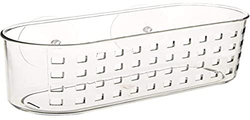 iDesign Contenitore da doccia con ventosa, guscio portaoggetti da bagno, realizzato in plastica resistente con tappi a ventosa, non richiede fori, trasparente