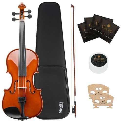 Mendini by Cecilio 15-Inch Solid Wood Viola Set for Beginners - Hand Carved Acoustic Viola Kit with Hard Case, Bow, Rosin, Bridge and Extra Strings (Natural Varnish)