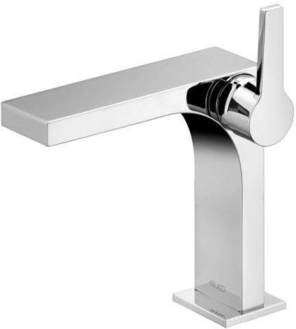 KEUCO Edition 11 Einhebel-Waschtischarmatur, ohne Zugstange, verchromt | 14,3 cm Auslaufhöhe, 13,6 cm Ausladung, Durchflussmenge 7,6 l/min, Made in Germany, inkl. Befestigungsmaterial