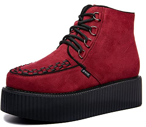 RoseG Femmes Lacets Plate Forme Gothique Punk Creepers Bottes Chaussures Rouge Taille36.5