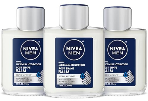 NIVEA MEN Maximum Hydration Post Shave Balm, With Provitamin B5 and Aloe Vera, Proves 3X Hydration Effect, 3.3 Fl Oz Bottle, Pack of 3