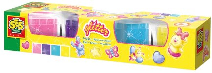 SES 466 Glitzer Knetset Knetmasse, BlauPinkViolettGelb