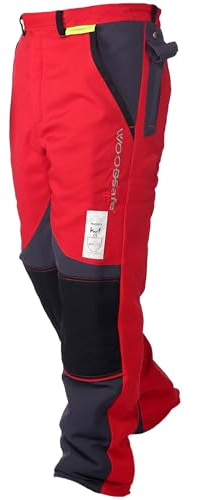 WOODSafe Schnittschutzhose Klasse 2, Forsthose, kwf-geprüft, Bundhose rot/grau, Herren - Waldarbeiterhose mit Schnittschutz Form A, leichtes Gewicht