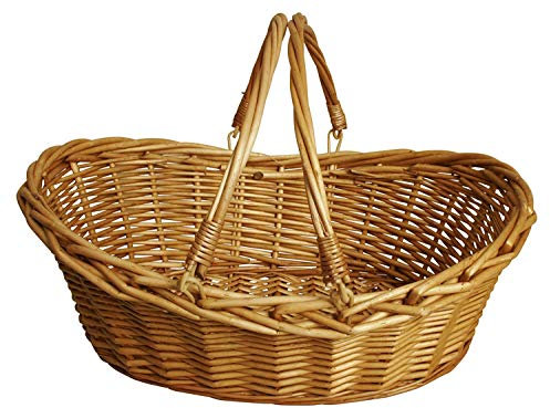Oypeip Wicker Basket Gift Baskets Empty Oval Willow Woven Picnic Basket Easter Candy Basket Large Storage Basket Wine Basket with Handle Egg Gathering Wedding Basket 15*11*7 (Nature)