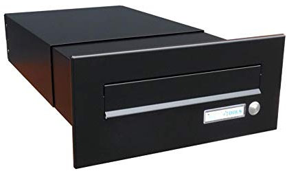 Mauerdurchwurf Briefkasten in RAL 9005 mit Klingel - Tiefe 39-62 cm- B-042