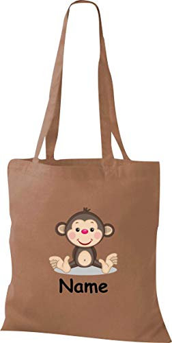 Shirtinstyle Stoffbeutel Tasche, Tiermotiv Affe mit Wunschnamen, Natur Zoo Tiere Animal, Geschenk, Baumwolltasche, Logo, Spruch, Verwandschaft, Motiv, Farbe Gruen