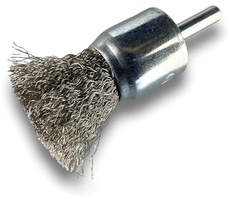 Kibros Brosse en bout pinceau tige Ø 6 mm fil inox souple Ø 22 mm | Fil inox souple Ø 0,20 mm, pour perceuse ou visseuse à mandrin, ébavurage décapage nettoyage surfaces métalliques.
