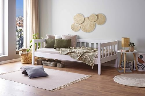 Inter Link - Sofabett – Tagesbett – Gästebett – Bett aus massiver Kiefer – 90 x 200cm – Schlafsofa – Inklusive Lattenrost - Weiß lackiert – Sintro
