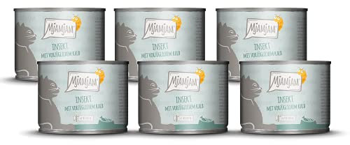 MjAMjAM - Premium Nassfutter für Katzen - Insekt mit vorzüglichem Kalb, 6er Pack (1 x 200 g), getreidefrei mit Insektenprotein