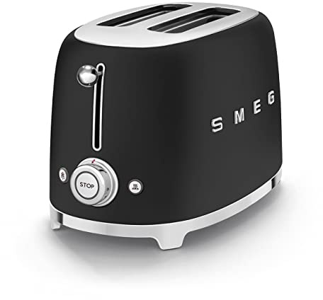 Smeg TSF01BLMUK 2 Slice Toaster, Extra Wide Slots, 3 Pre-Set Options, 950W, Matte Black