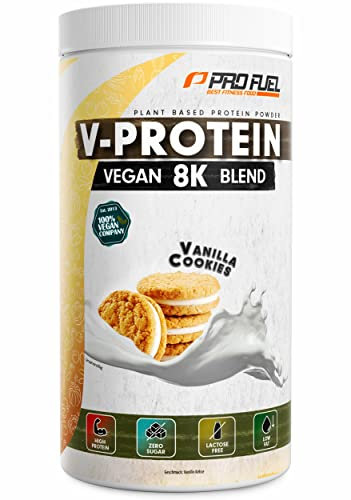 Vegan Protein – VANILLE - V-Protein 8K Blend - unglaublich lecker & cremig - mit Protein aus Sonnenblume, Reis, Erbse, Hanf, Kürbis uvm. - pflanzliches Proteinpulver mit 80% Eiweiß