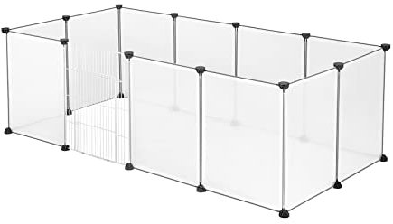 EUGAD Freigehege für Kaninchen, Kleintiergehege mit Tür, Transparent Freilaufgehege 145x75x46cm, Meerschweinchen Käfig Gehege Kleintierkäfig Kleintiergehege Laufgitter für Innen 35x45cm/Platte