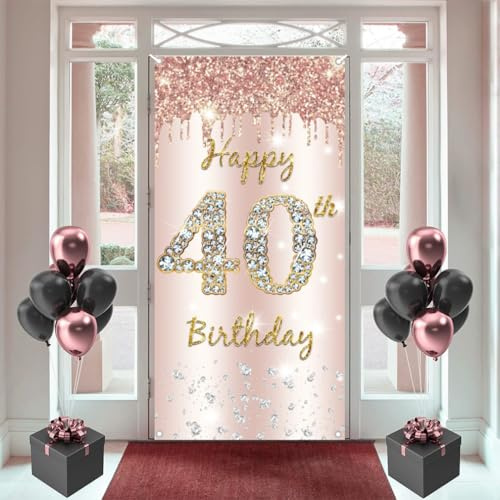 40. Geburtstag Deko Frauen 40th Birthday Hintergrund Banner Türdekoration | Roségold 40 Geburtstag Geburtstagsfeier Willkommensschild, 40th Birthday Decorations Door Banner for Women, 90 x 180cm