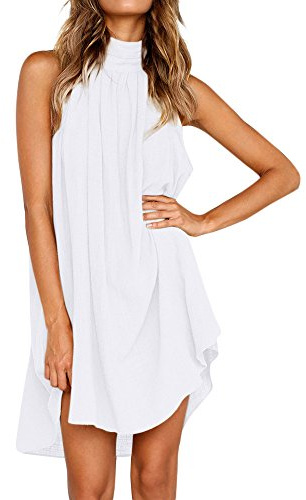 Trägerkleid Damen Sommer Neckholder Schulterfrei Elegant Kleider Ärmelloses Sommerkleid Beach Cami Kleider Strandkleid Freizeitkleid Unregelmäßige Minikleider Swing Mini Kleid Damen Sommerkleider