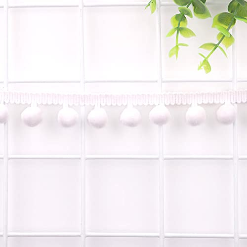 Duories 5 Yards 12mm Pompons Borte zum Basteln,Dekoband Mit Bommeln Bälle Pom Poms Fransenborte Zierband Dekoborte Nähzubehör für DIY Basteln Apparel Kleidung,Kostüme,Nähen,Dekoration,Weiß
