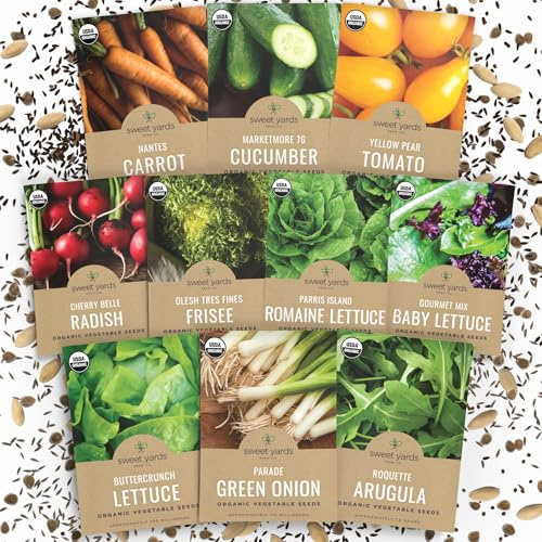 Organic Salad Lover Seeds Variety Pack - 10 Individual Packs - 2026 Season - Yellow Pear Tomato, Buttercrunch Lettuce and More! for Indoor & Outdoor Planting (Non-GMO, Certified Organic)