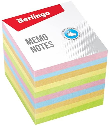 Berlingo Notizklotz, 90 x 90mm, 1 Blöck, 1000 Blatt, Notizzettel für das Büro, das Home Office oder die Schule und Uni, pastell, mix farbe