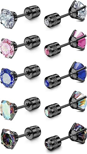 MILACOLATO Titan Ohrstecker Set für Damen Herren Hypoallergene Ohrringe Chirurgenstahl mit Schraubverschluss Doppelseitige Cubic Zirkonia Ohrstecker | 5Paare