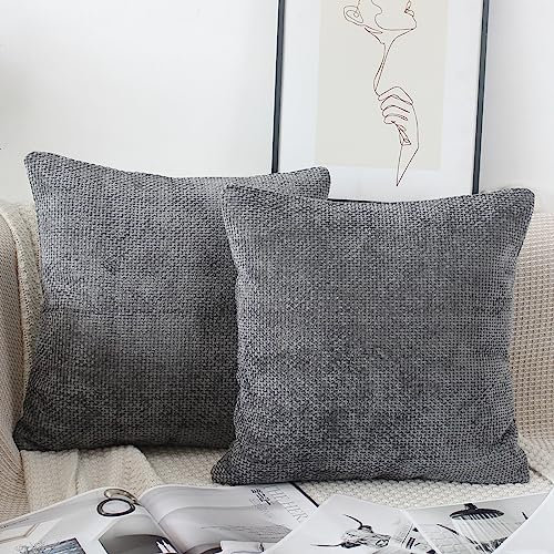 NIULAA Weich Grau Kissenbezug 40x40 2er Set Deko Kissenbezüge Flauschig Chenille Kissenhülle Aesthetic Sofakissen Dekokissen Wohnzimmer Sofa Kissen Bezüge Zierkissen Outdoor Balkon