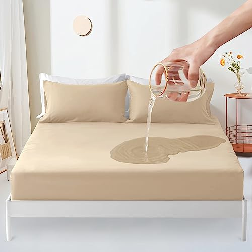 Matratzenschoner wasserdicht 90x200cm spannbettlaken, Atmungsaktive Matratzenauflage, Inkontinenzauflage, Wasserdichter Matratzenbezug-Schutz Nässeschutz Spannbetttuch - Sand