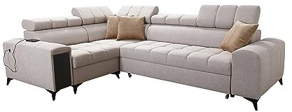 All4All Ecksofa mit Schlaffuntkion und Bettkasten, Wohnlandschaft Gonti L-Form oder U-Form zur Auswahl, XXL Sofa Schlafsofa Gesteppt, modernes Ecksofa 26 (Seite Links, Gonti II)