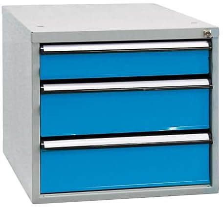 PROREGAL Schubladenbox mit 3 Schubladen für Werkbank Rhino | HxBxT 50x53x70cm | Traglast 60kg | Lichtgrau/Lichtblau | Werkbankzubehör, Baukastensystem, Stahlschublade