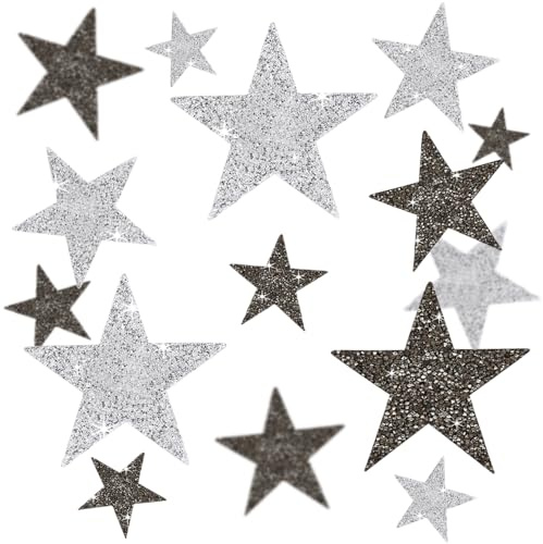 Aweisile Silberweiß Fünfzackiger Stern Aufnäher 20 Stück Stern Aufbügelbilder Aufkleber Bügelbilder Strass Silber Aufbügler Strass Bügelbilder Glitzer Patches für DIY Rucksack Hut Jeans