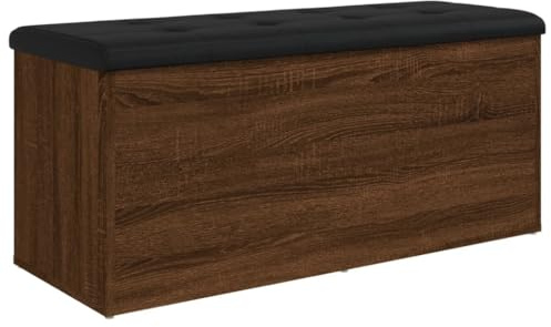 vidaXL Sitzbank, Bank mit Stauraum, Gepolstert Sitzhocker Truhenbank, Polsterbank Sitztruhe Aufbewahrungsbox für Wohnzimmer Flur, Braun Eichen-Optik Holzwerkstoff