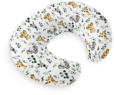 HawSkgFub African Safari Animal Eucalyptus Leaf Nursing Pillow Cover for Baby Boys, Jungle Elephant Giraffe Zebra Lion Breastfeeding Pillow Slipcover, Nursing Pillowcase for Newborn Infant, Cover Only