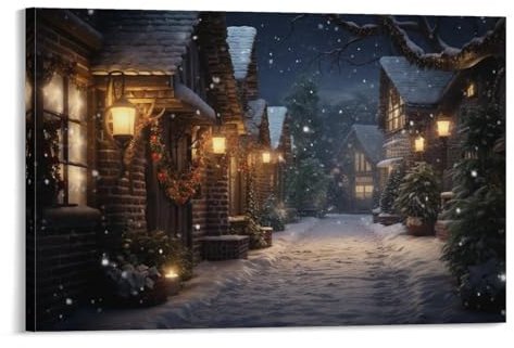 AEMYSKA Abstrakte Weihnachtsnacht, Schlafzimmer, Dekoration, Wandkunst, rustikal, natürliche Winterlandschaft, Leinwanddruck, gerahmtes Gemälde, Kunstwerk für Wohnzimmer, Büro, Poster, 40 x 60 cm (B x