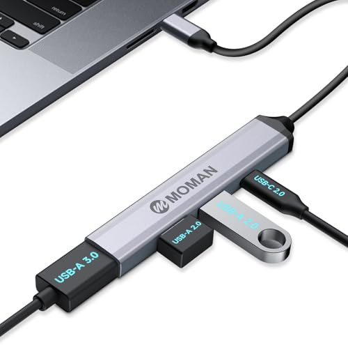 Moman Hub USB C 4 Ports Adaptateur USB avec 1 Port USB 3.0, 2 Ports USB 2.0, 1 Port USB C, Multiport USB Vitesse de Transfert de Données de 5Gbps pour Souris, Clavier, Disque U, Clé USB, Mobile