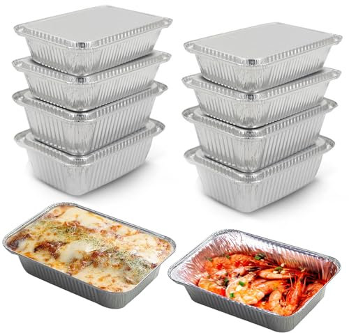 SRTSTR 10 Stück 2250 ml Alu Grillschalen Aluminium Aluschalen Grill Groß mit Deckel Alu Tropfschalen Einweg Aluminiumschalen für Backen Braten Kochen (22 x 16 x 5cm)