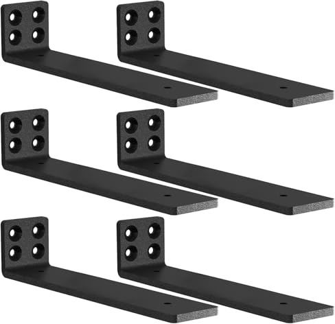 MLOQI Lot de 6 Equerre Etagere Murale, équerre Industrielle,Equerre Charge Lourde,5 mm D'épaisseur, Support Invisible étagère Murale avec Vis (Noire 25 cm)