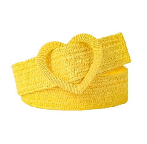 SUBLXPoten Flechtgürtel Damen Mode Strickgürtel Damen Herren bunt Stroh geflochten Artikel Herz Dornschließe Vintage niedlich(Yellow)