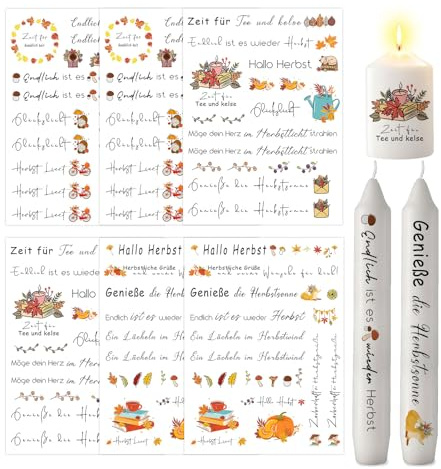 ALLAVA 6 Blatt Kerzentattoos Herbst, Herbst Kerzen, Rub On Sticker Herbst, Herbst Dekoration, Sticker Herbstdeko für Kinder zum Basteln, DIY Kerzen Geschenk, Kerzen Dekorieren (19x14, Herbst C)