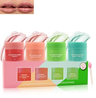 Lippenschlafmaske-4 Pcs Lip Sleeping Mask set, Feuchtigkeitsspendende Lippenmaske,Tag & Nacht Lippenpflege,Repariert Trockene Rissige Schälende Lippen,Nähren Formel Lip Balm Lippenpeeling Lippenbalsam