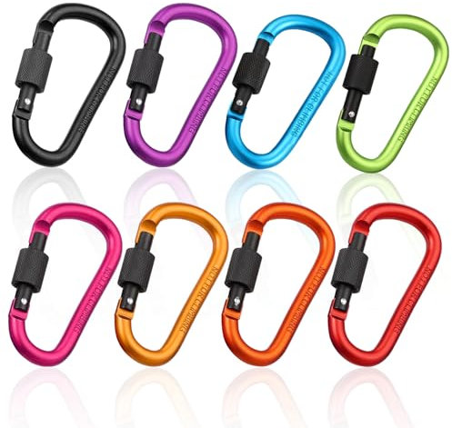 8 Stück Schraubkarabiner, Schlüsselanhänger Schraubkarabiner, Karabiner mit Schraubverschluss, Schlüsselanhänger Schraubkarabiner Karabinerhaken, Aluminium Schraubkarabiner für Camping Angeln Wandern