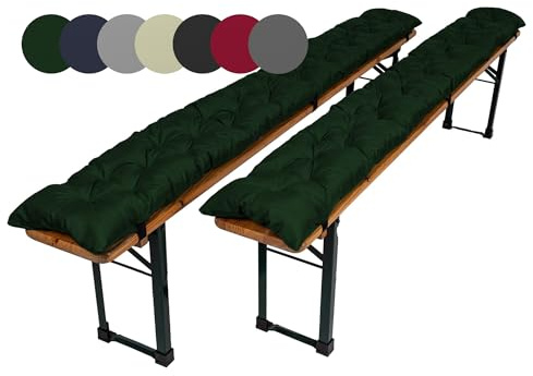 TexDeko® Garden 2er Set Bierbankauflagen gesteppt 220x25cm Dunkelgrün | gepolsterte Bankauflage für Bierzeltgarnitur, wasser- & schmutzabweisend, In- & Outdoor Sitzpolster mit UV-Schutz